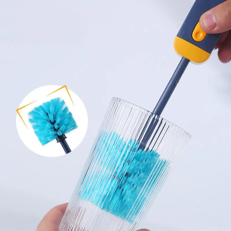 Blue and grey 4-in-1 multifunctional cup cleaning brush set with silicone head and wire gap cleaner.