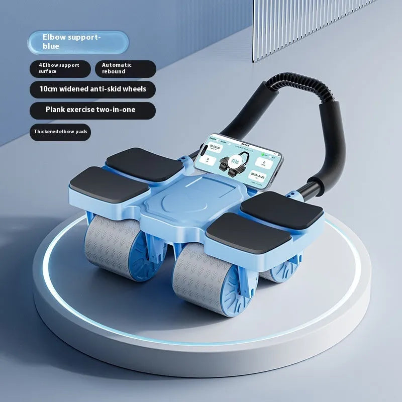 Automatic rebound abdominal wheel fitness equipment with four wheels on a floor.