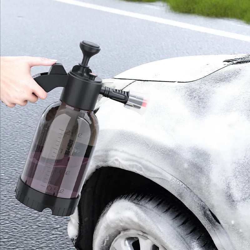 Black 2L foam watering can sprayer with ergonomic handle and adjustable nozzle for garden and car cleaning