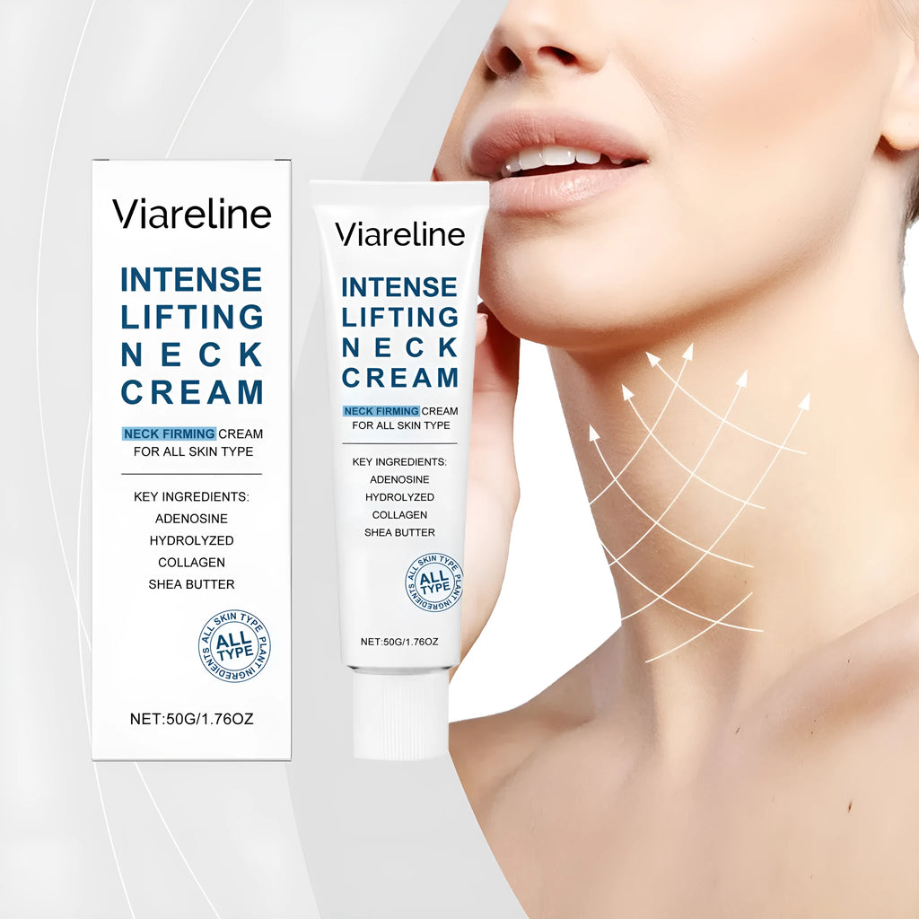White jar of 50g lifting and tightening neck cream for skincare.