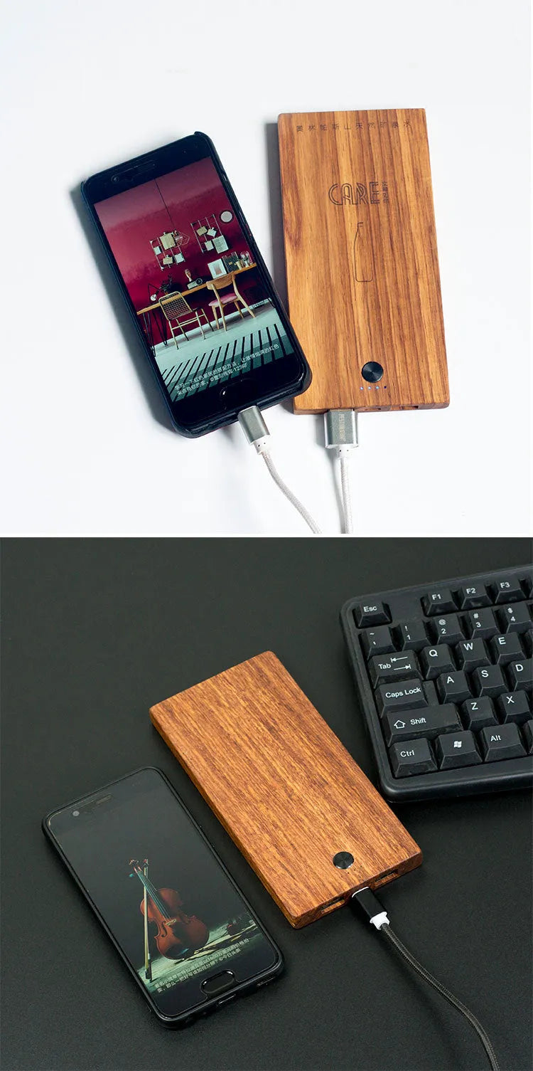 Wooden handicraft 8000mAh fast charge power bank with 9S protection circuit, 156x77x12mm size
