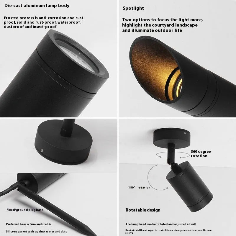 Black aluminium ground lamp with LED lighting for outdoor garden pathways