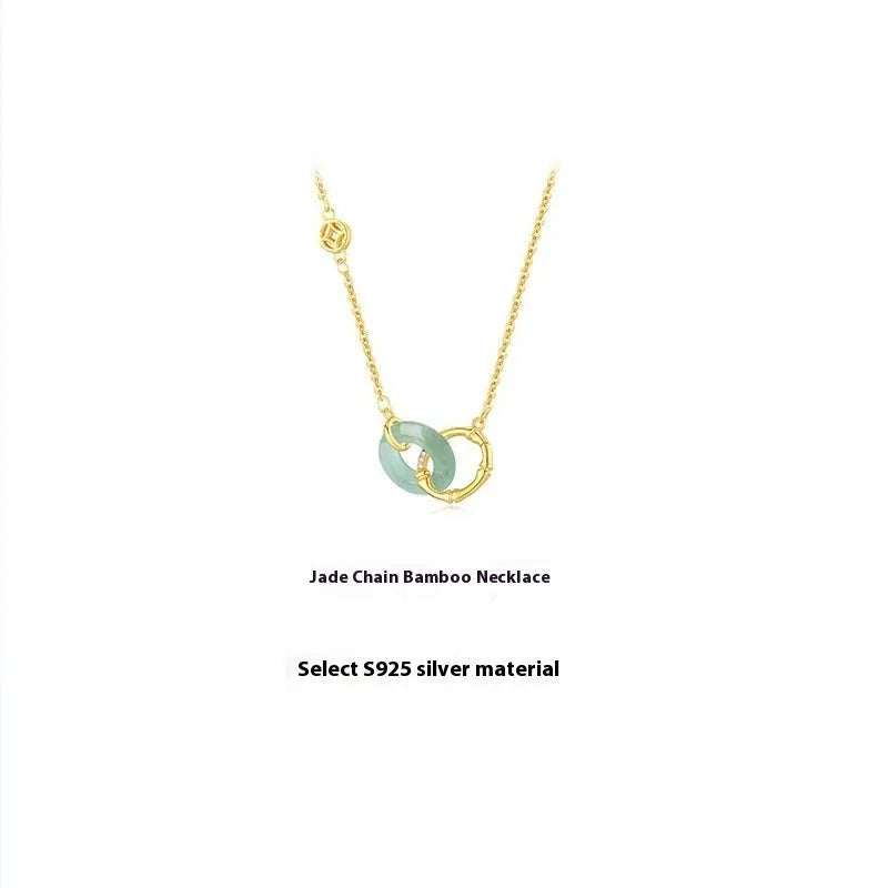 Sterling silver necklace with geometric bamboo peace buckle pendant and O-ring chain