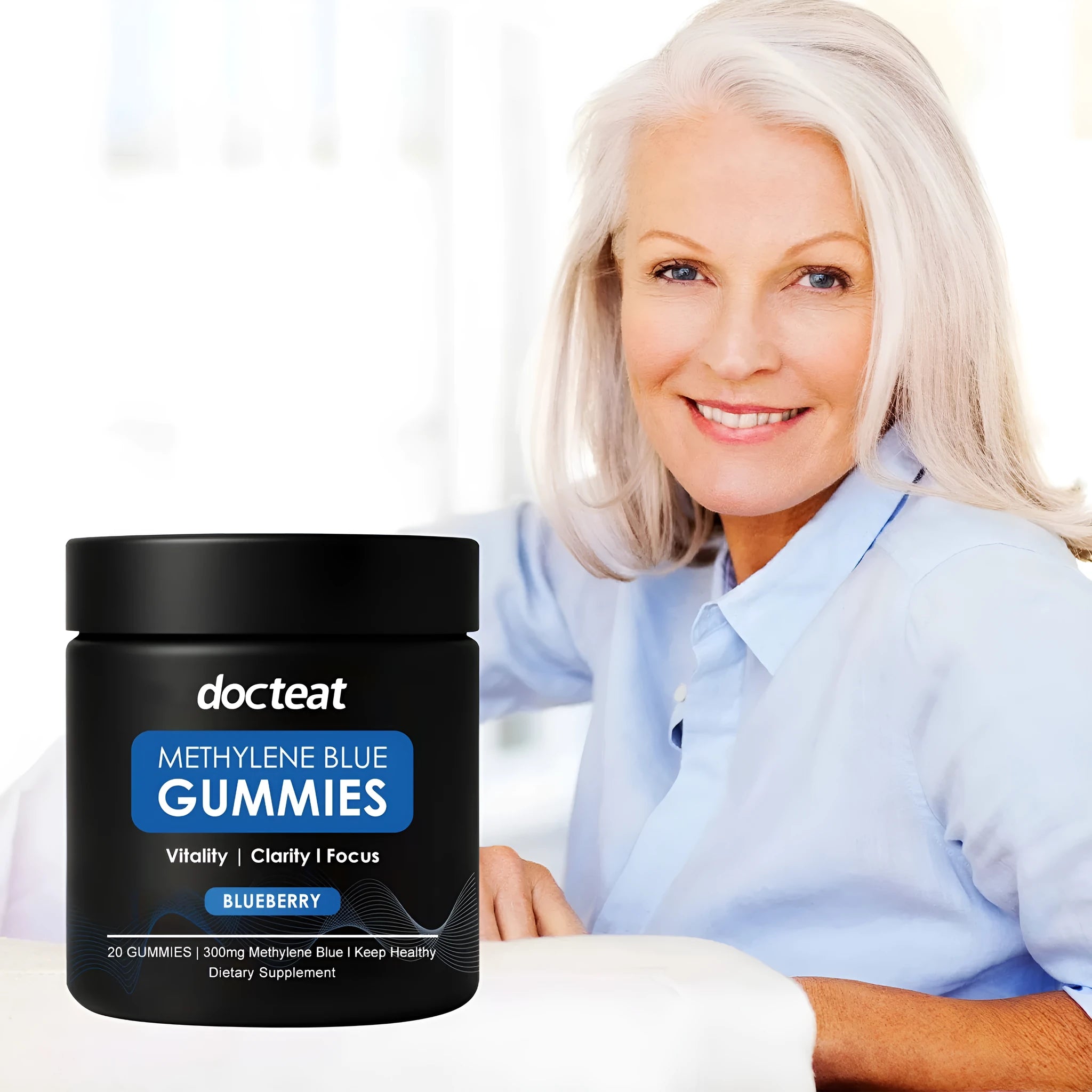 Pack of 20 soft candy gummy supplements with methylene blue and bitter cassava syrup