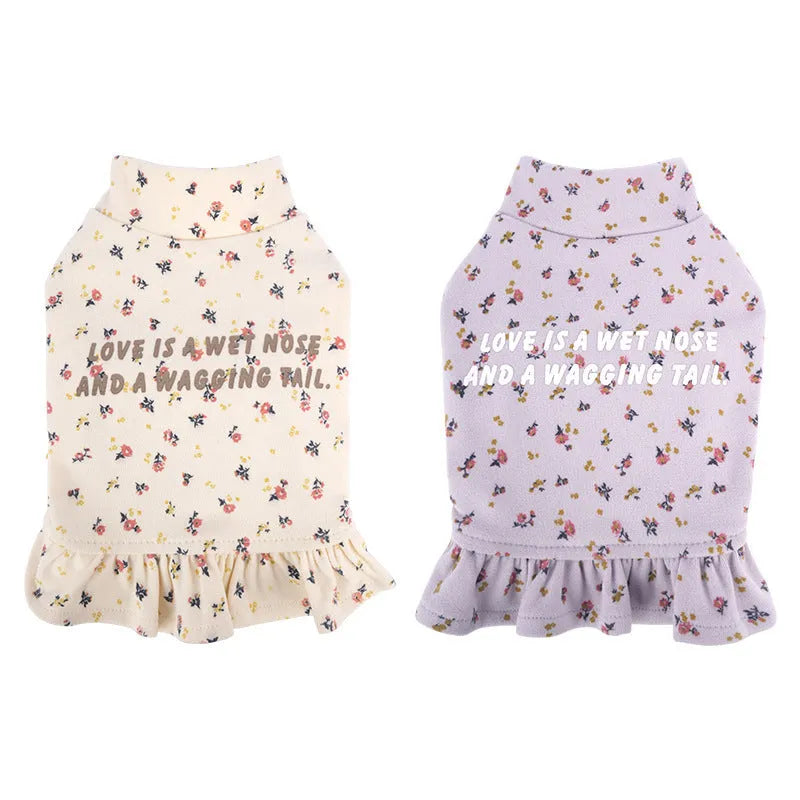 Light purple floral pattern thick insulated dog coat for small breed pet