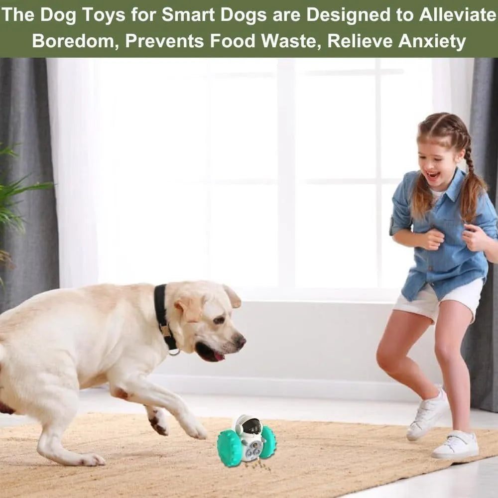 Robot-inspired self-balancing dog treat dispenser toy in various colours for small pets