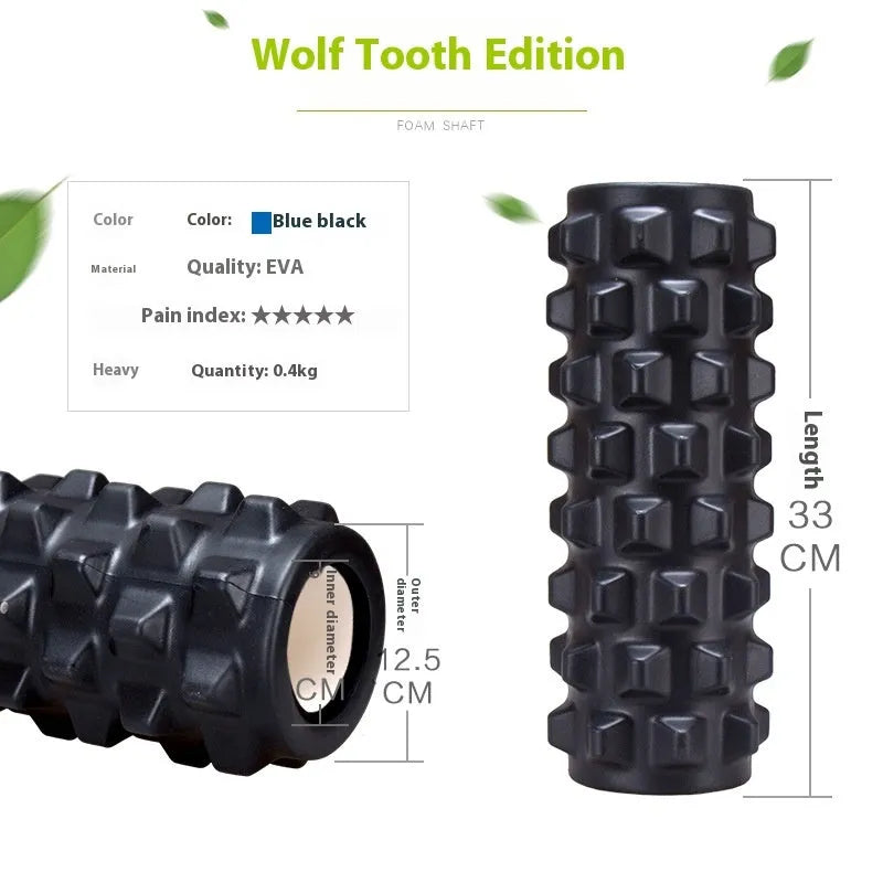 Black 33cm fitness foam roller with six segment construction for health massage