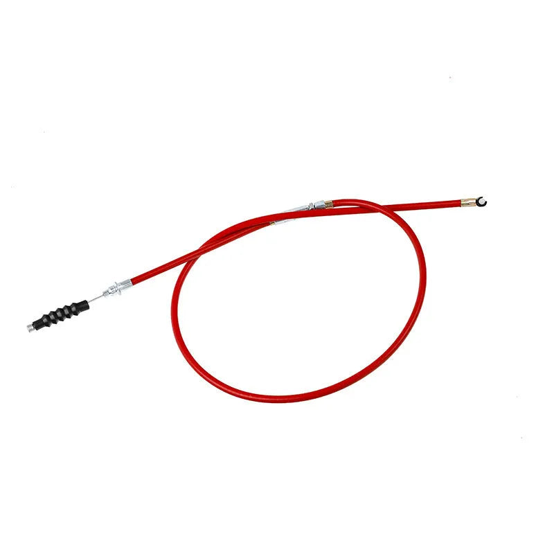 Scramble motorcycle clutch and accelerator cable set in four colour options: black, blue, red, yellow.