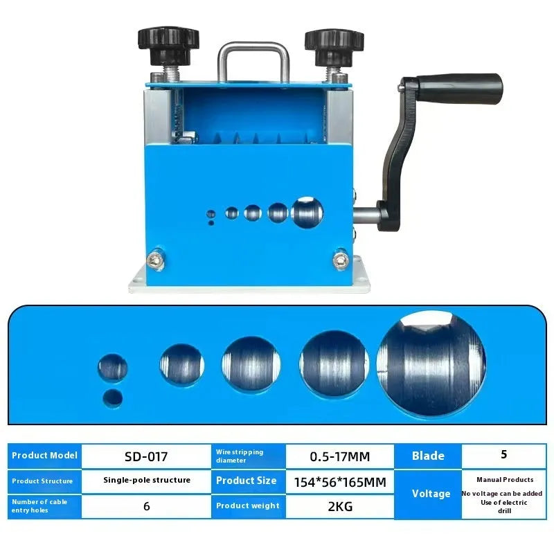SD-017 manual wire stripping machine with adjustable blades for 0.5-17mm wires.