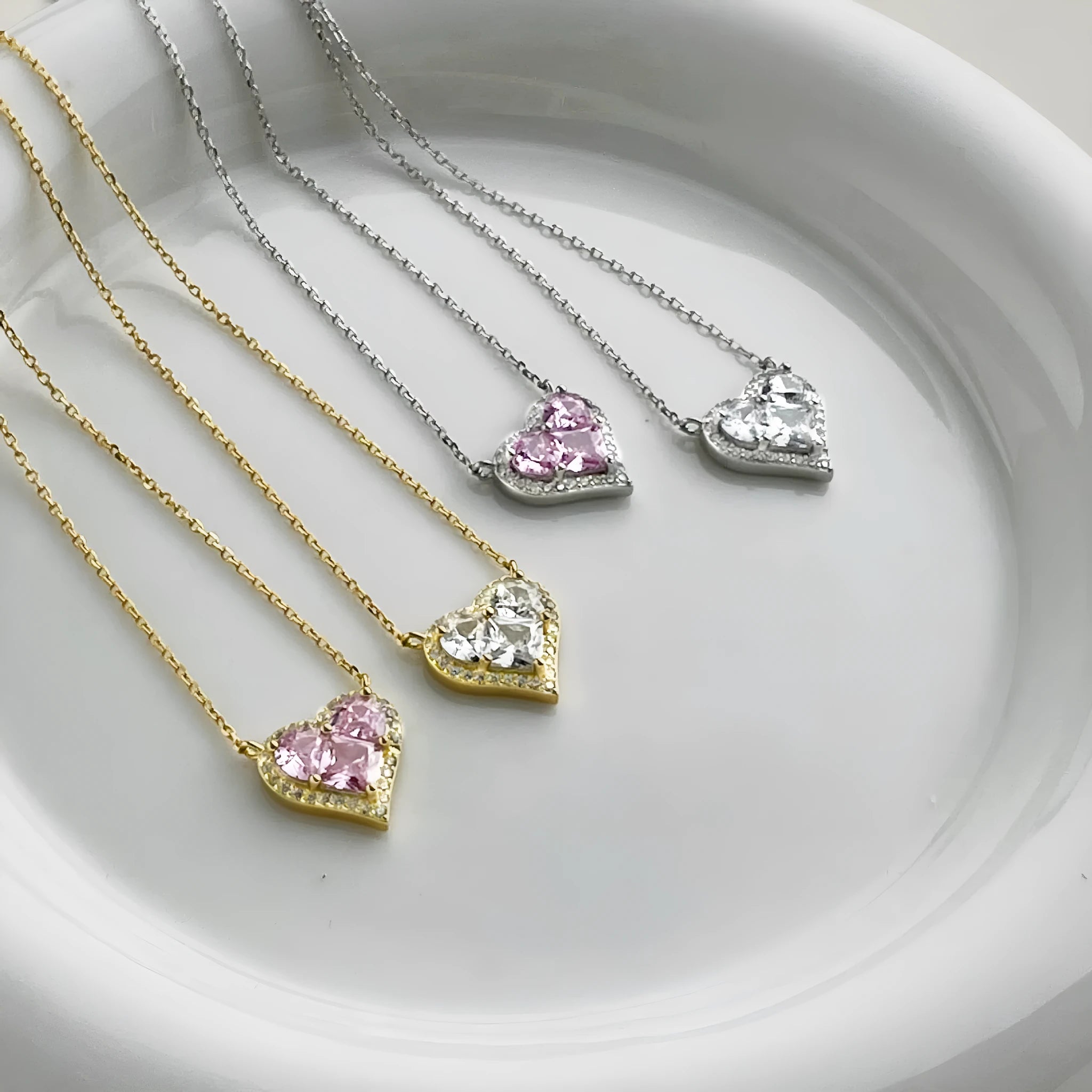 925 silver heart-shaped pendant necklace with zircon stones, electroplated finish, women's light luxury jewellery