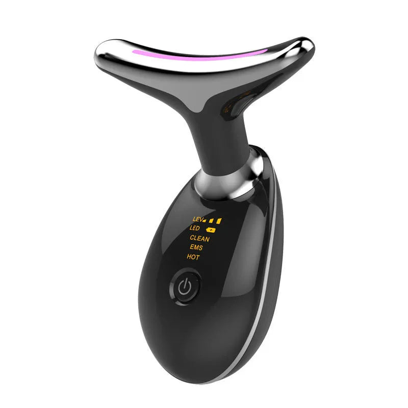 White and black neck fade care massage instrument, 89 x 47 x 120mm, USB rechargeable with EMS and 5 colour light