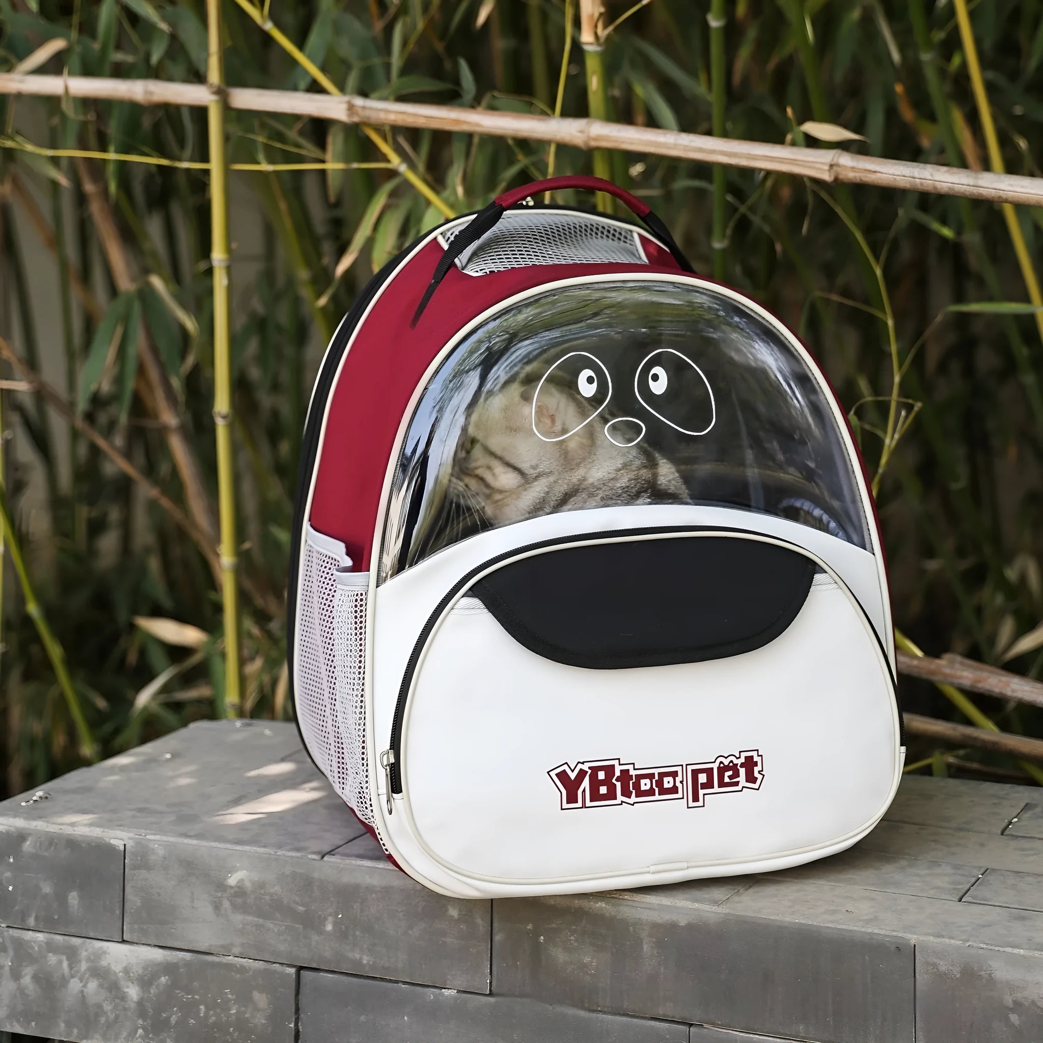 Outdoor portable breathable large capacity pet backpack carrier in Oxford cloth, 15-litre, available in four colours