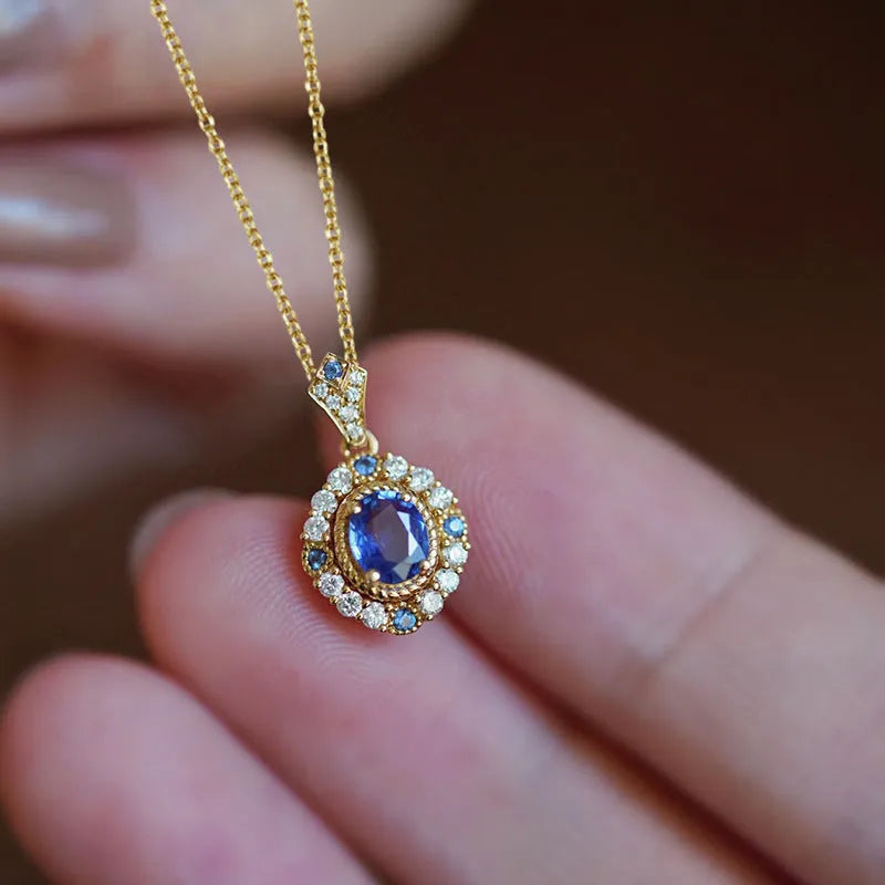 Huitan yellow gold colour necklace with mixed gem and zircon pendant on an adjustable box chain.