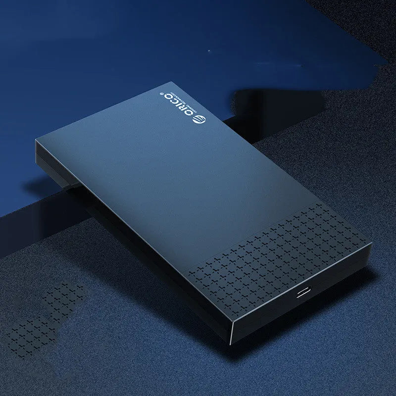 Black plastic USB 3.1 2.5-inch external hard disk box with Type-C and Type-A connectors for SATA drives