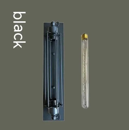 Industrial retro iron wall lamp in a vertical flute design, shown in a choice of metallic finishes.