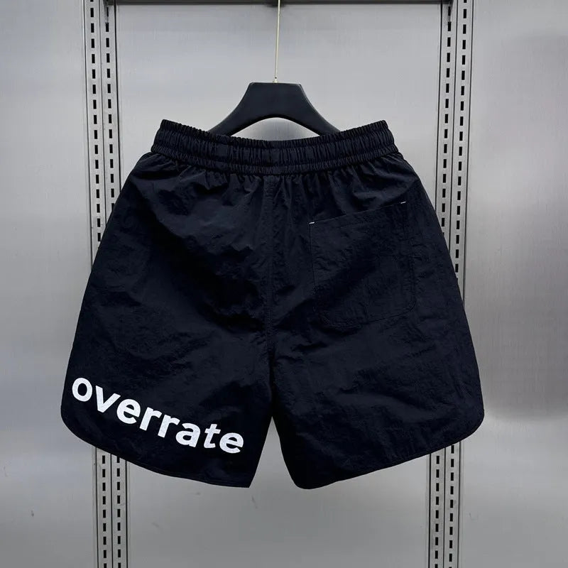 Men's lightweight casual polyester shorts in black with elastic waist, size M to 3XL, summer style