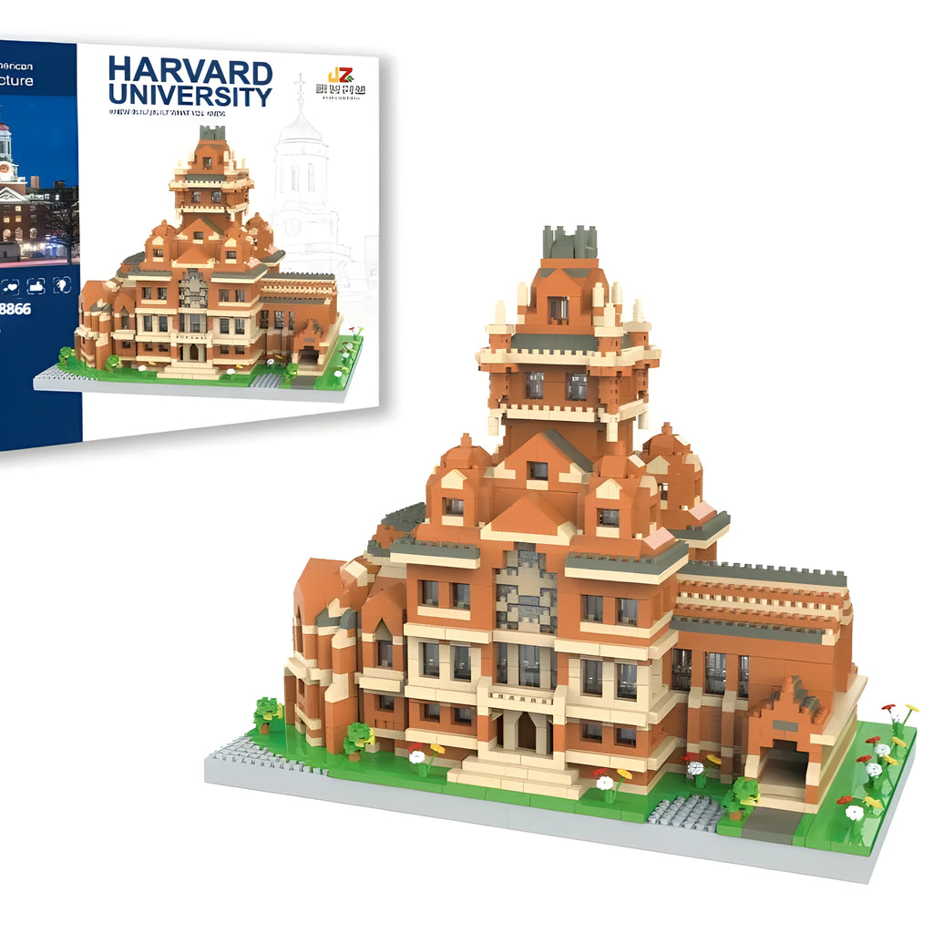 Micro particle plastic building block set to construct a landmark model such as the White House or Eiffel Tower