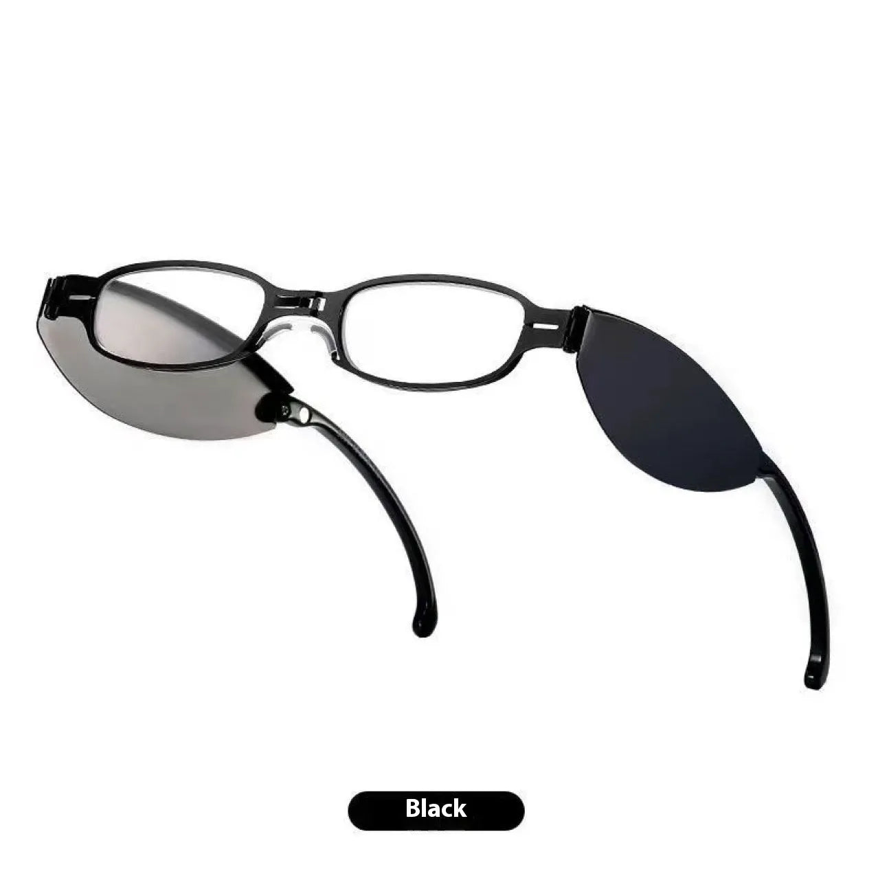 Folding presbyopic reading glasses in retro style with ring detailing, shown in black frame
