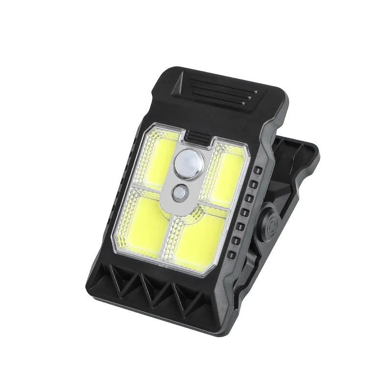 Compact white ABS human body induction clip lamp with clip and motion sensor visible.