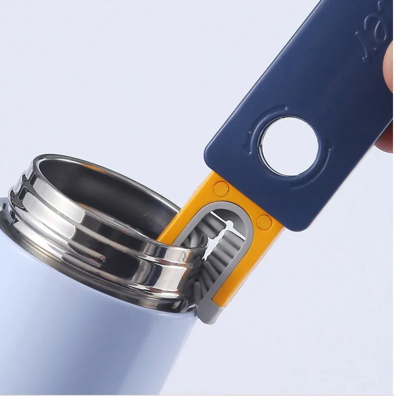 Blue and grey 4-in-1 multifunctional cup cleaning brush set with silicone head and wire gap cleaner.