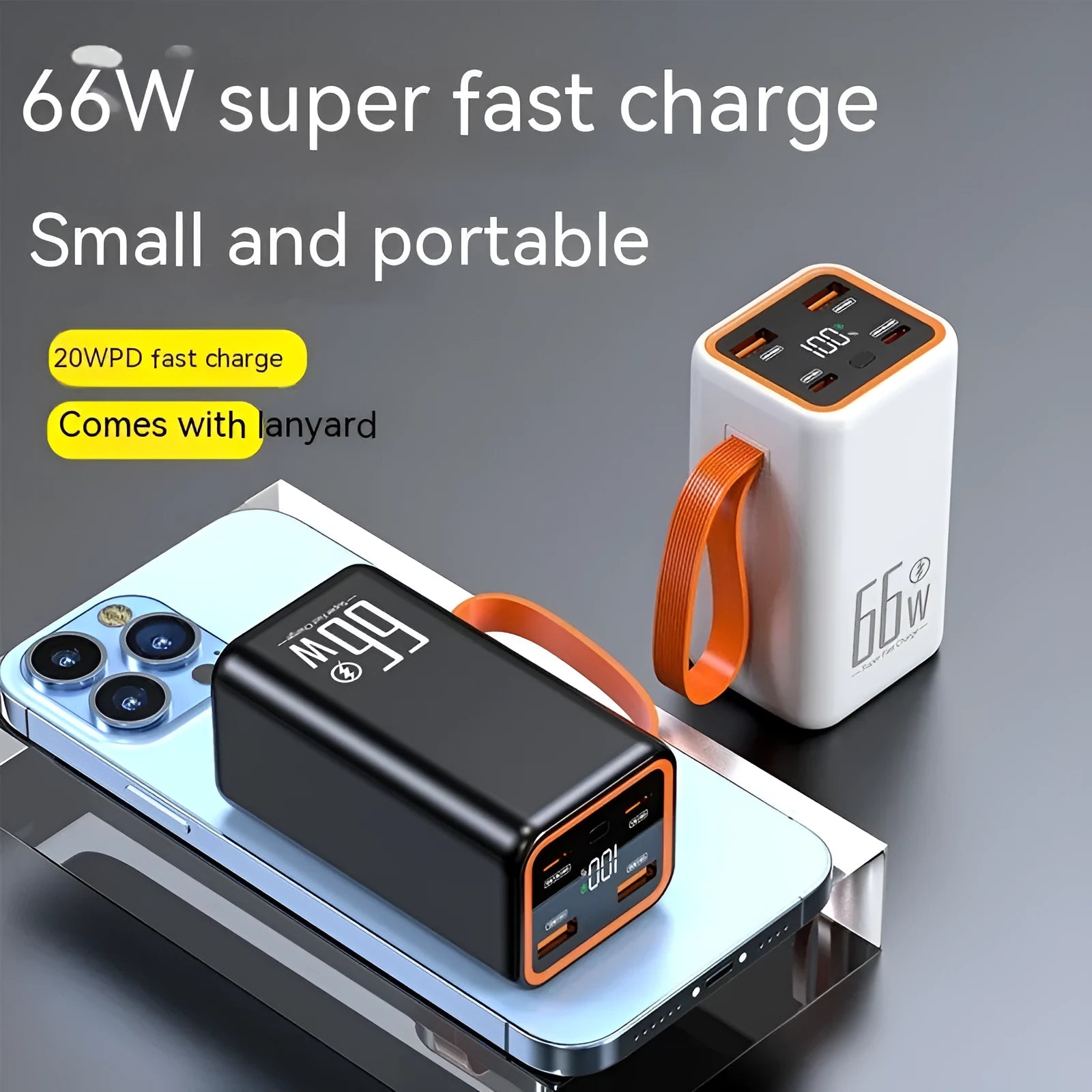 Black and white PD66W fast charge 20000 mAh creative design power bank.