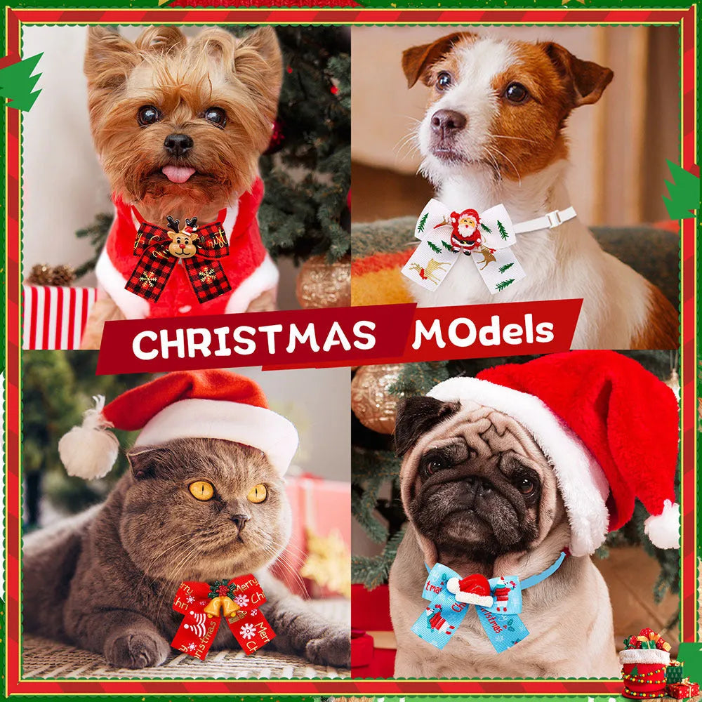 Red and green British style polyester bow tie for pets and Christmas tree decoration