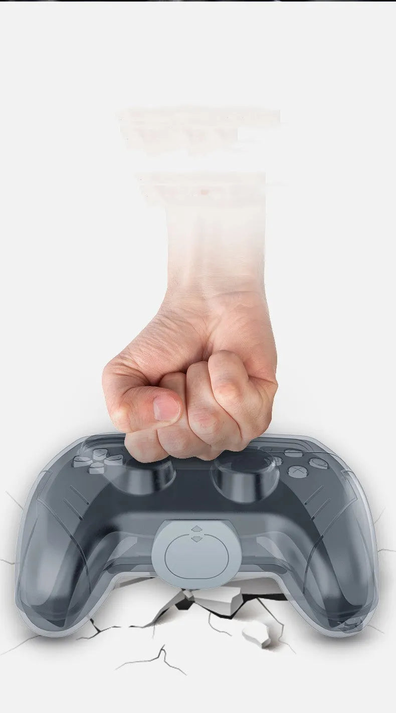 Transparent grey hard plastic game controller protective storage case.