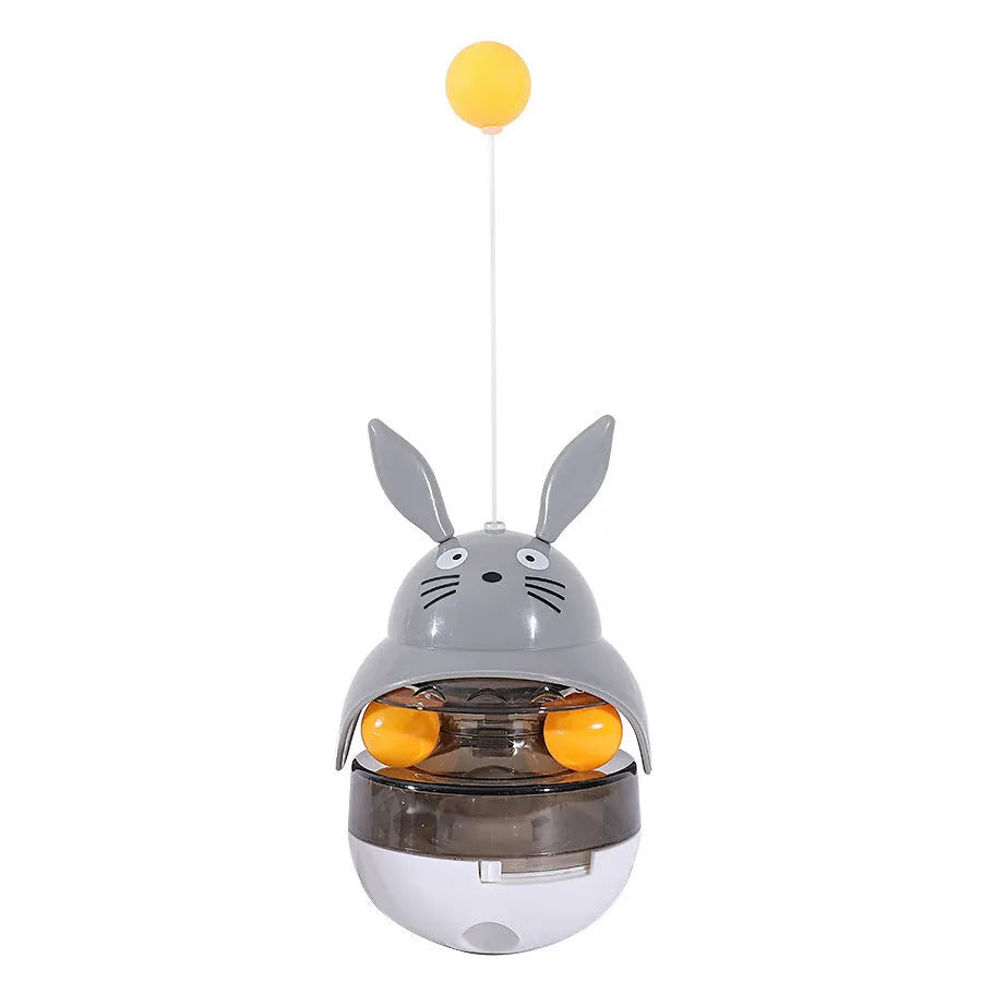 Interactive cat feeder toy treat dispenser with sounding bell in Brown Gray Pink White colours