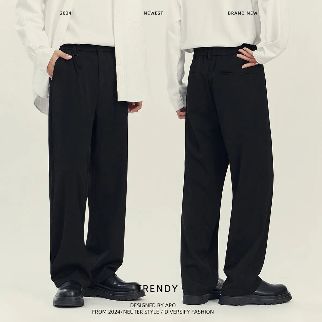 Men's draping loose straight-leg business casual trousers in black or grey