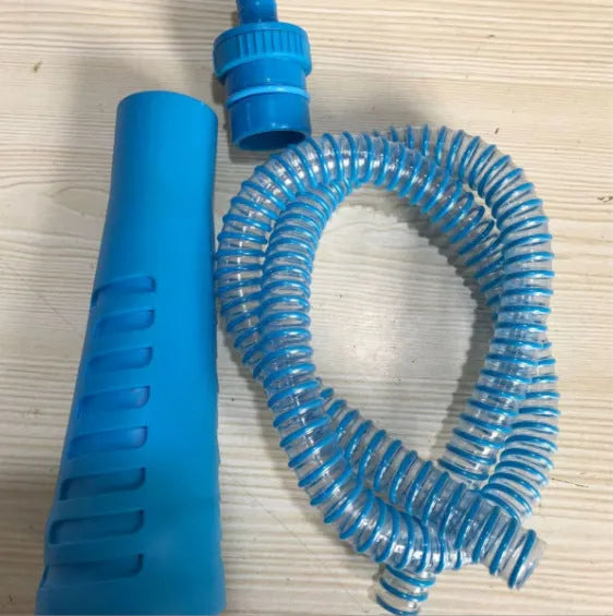 Blue plastic suction pipe with round head for washing machine cleaning, 114cm total length