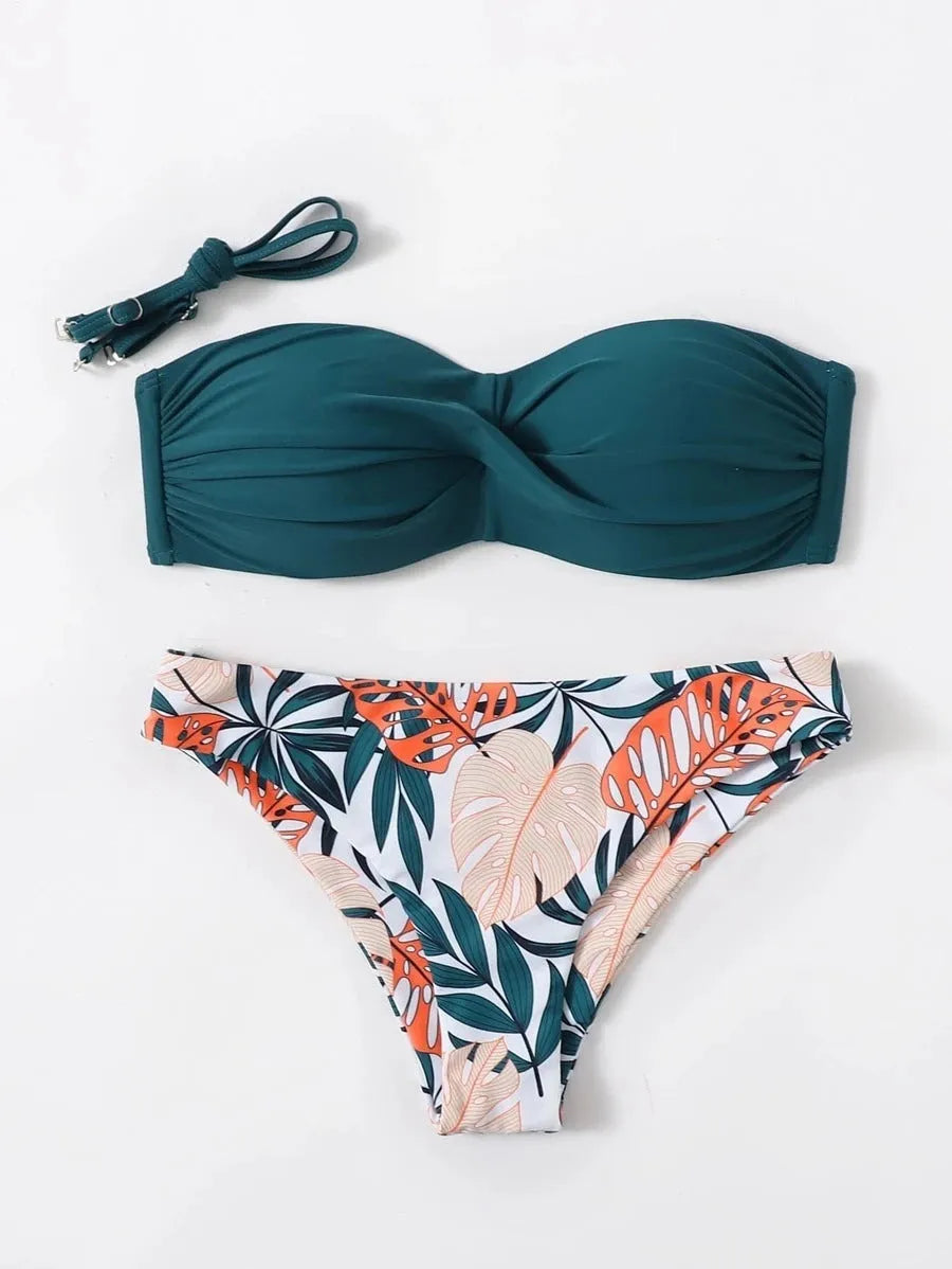 Women's fluorescent green push-up bikini set with hard cups on a mannequin.
