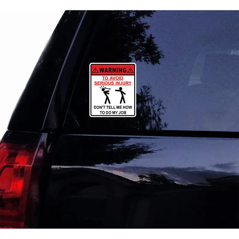 Adhesive car glass warning sticker measuring 14.9cm by 12.6cm.