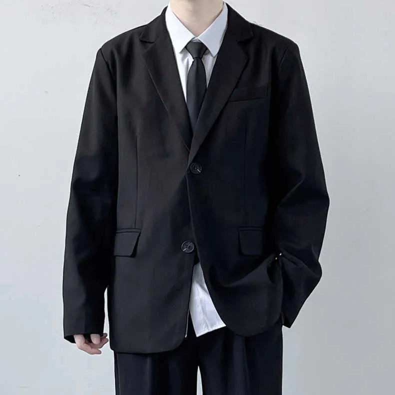 Plus size men's college style suit set with jacket, trousers, white shirt and tie