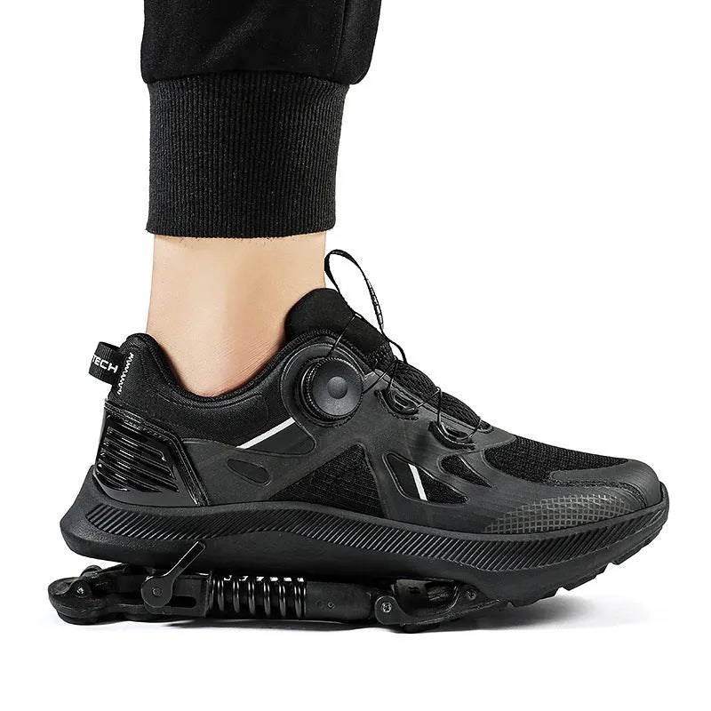 Black Power Mechanical running shoes with mesh upper and lace-up closure on a rubber EVA sole.