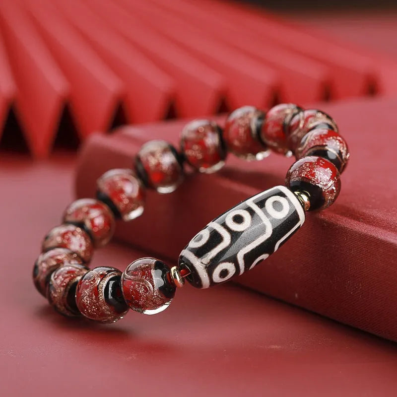 Chinese coloured glaze bracelet with ancient five-colour pattern and year snake lucky beads
