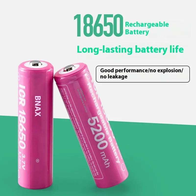 Pink 18650 lithium battery 3.7V 5200mAh rechargeable flat head for consumer electronics