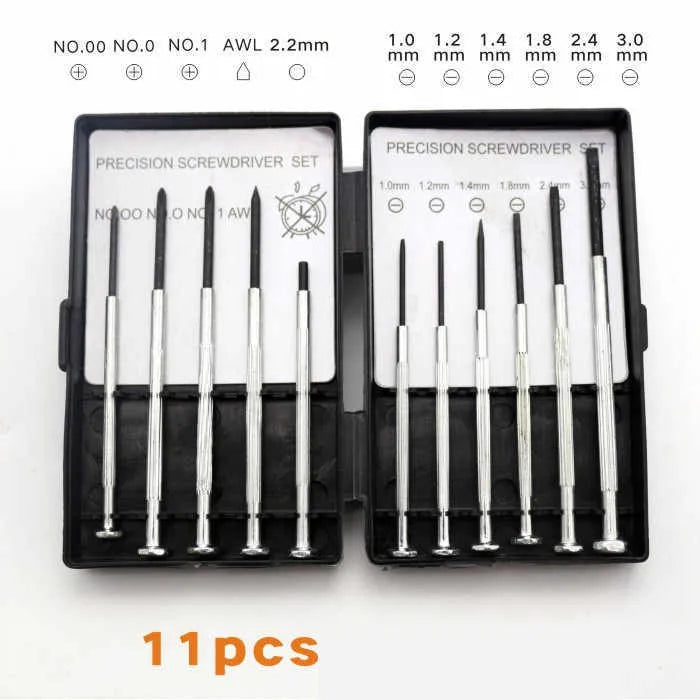 TH-6177 11-piece clock repair screwdriver set with multiple head types