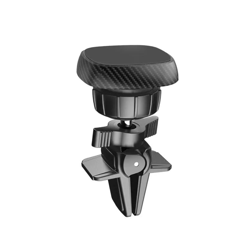 Black magnetic car phone holder mounted on a vehicle air vent, showing square head design.