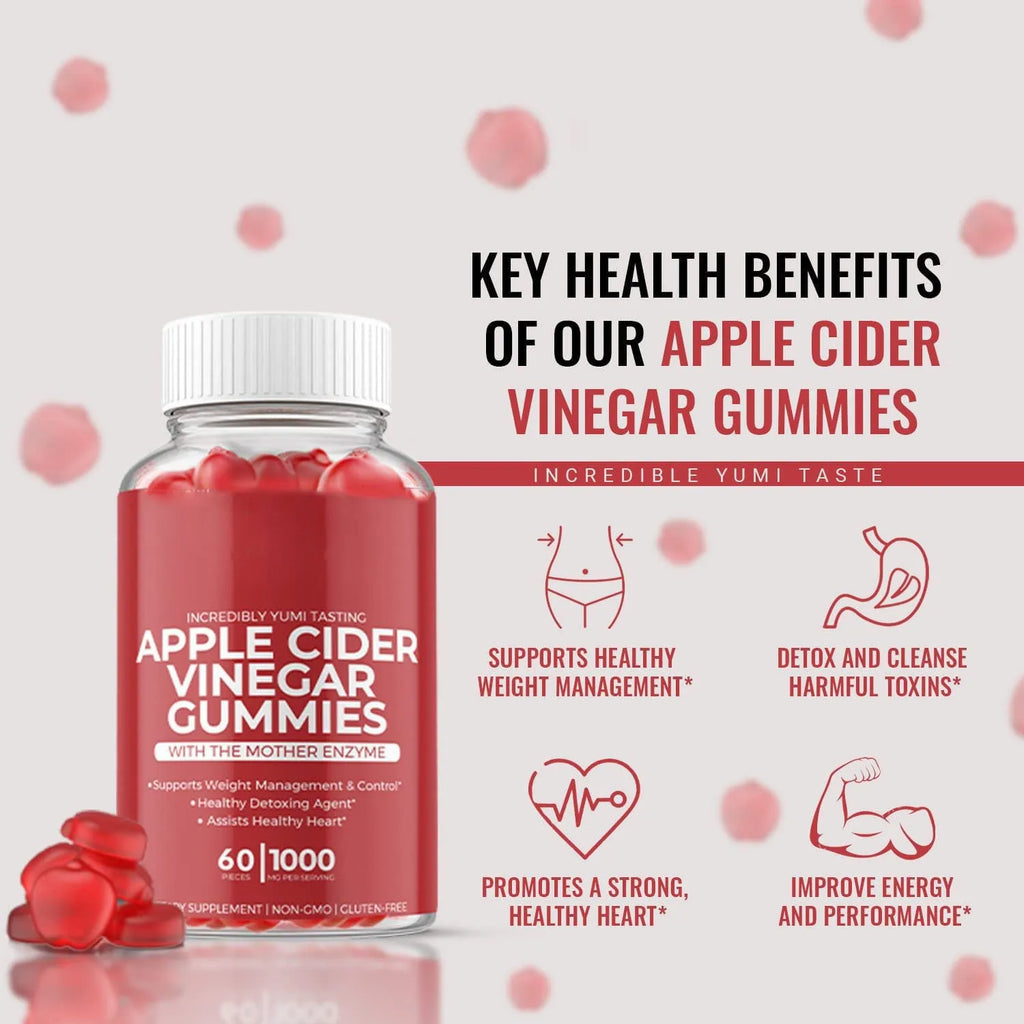 Bottle of apple cider vinegar gummy supplements containing 60 tablets for adult use