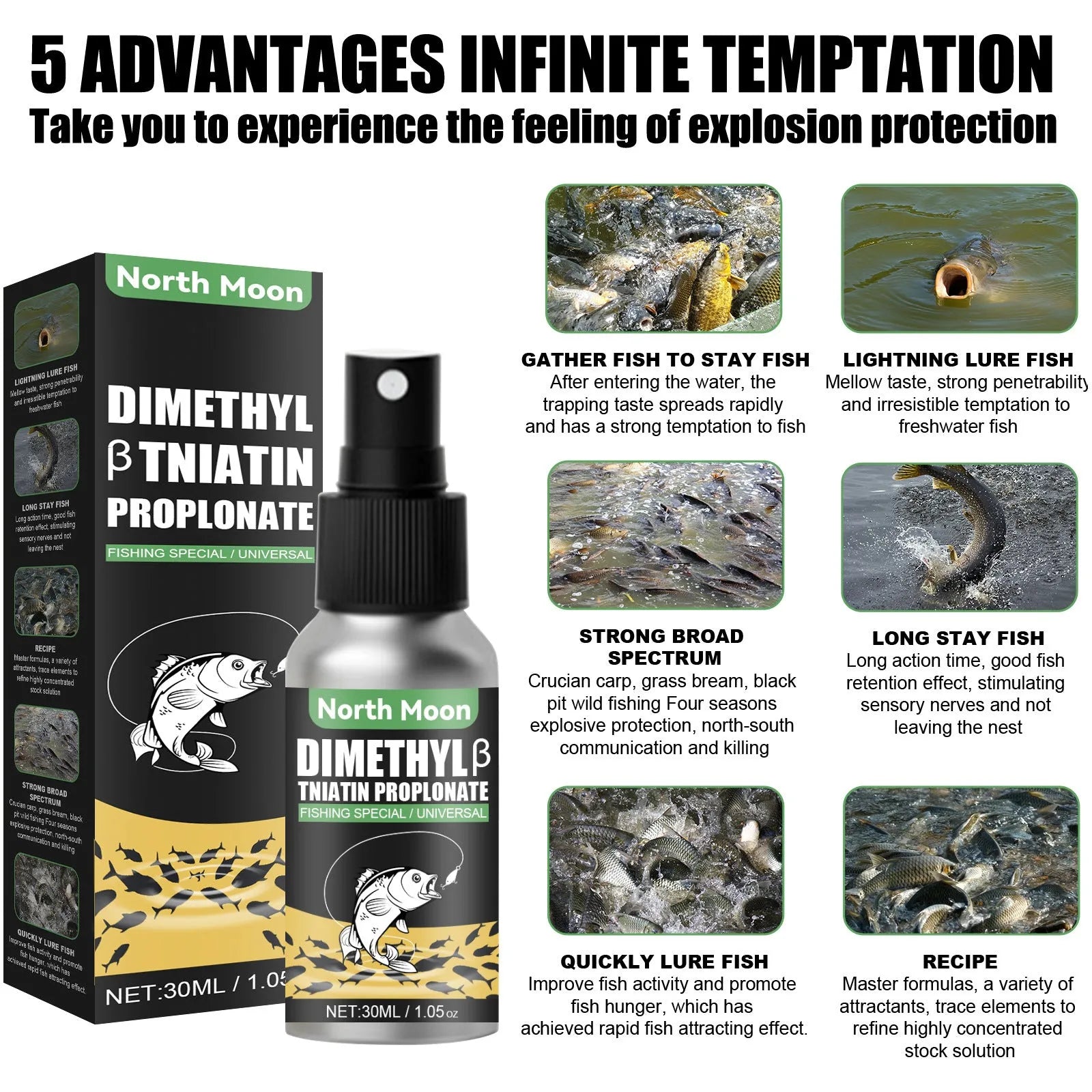 Fish attractant phagostimulant bait additive in 30ml clear liquid bottle for wild fishing angling