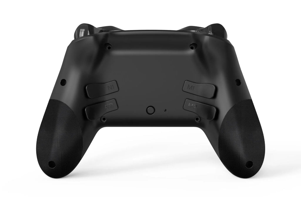 Black wireless game controller with leather-pattern finish for Nintendo Switch, PC, and mobile.