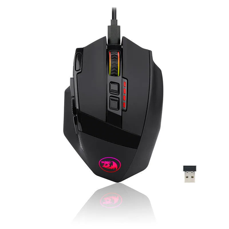 Black Redragon M801P wireless gaming mouse with nine buttons and ergonomic shape