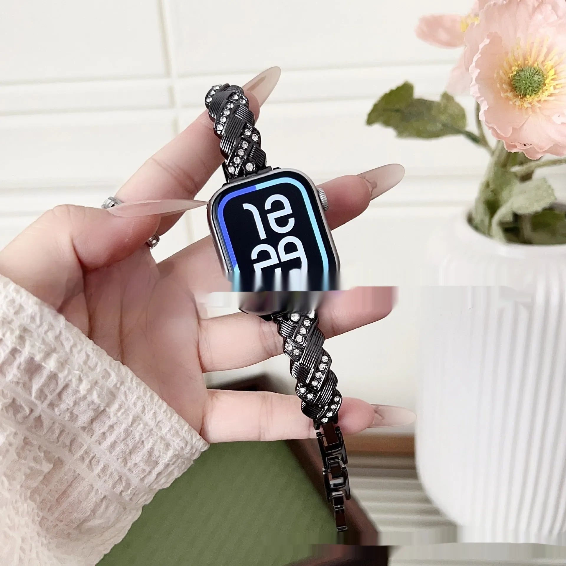 Zinc alloy Apple Watch strap with twist diamond design in five colour options for iPhone compatibility
