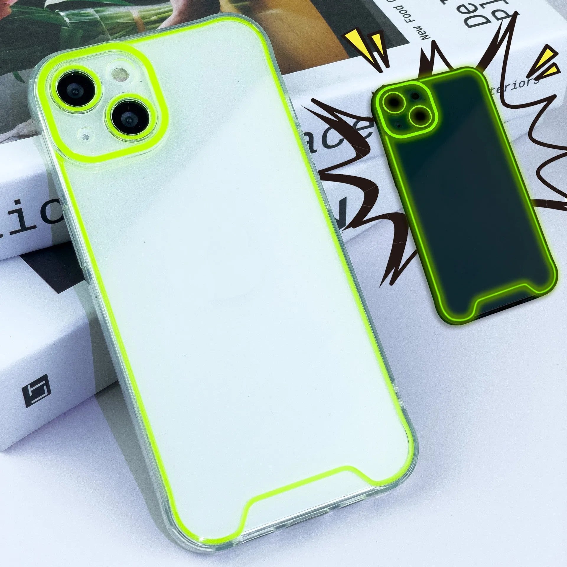 Glow in the dark Christmas phone case for iPhone in blue, green, orange, pink or yellow colours.