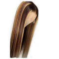 Piano colour real human hair T-shaped headgear with long hair strands on a plain background