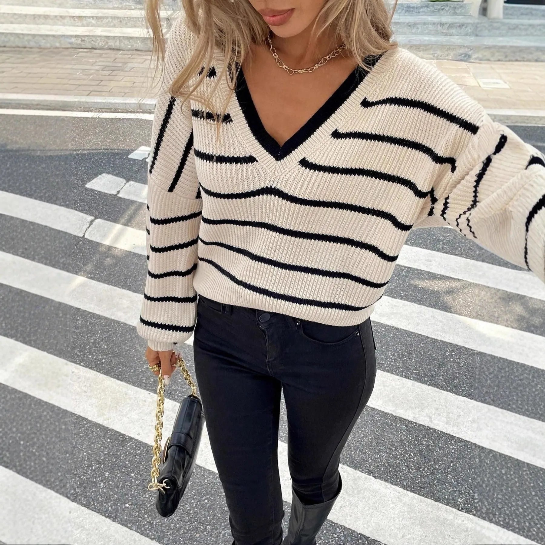 Apricot CR89031 striped loose fit pullover top for women plus size belly covering summer casual