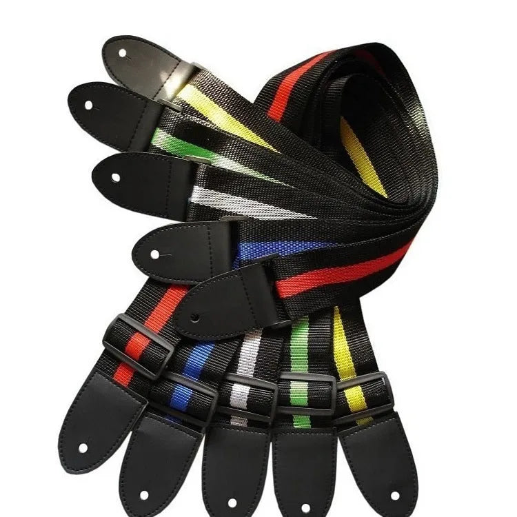 Woven crossbody guitar strap in multiple colours, suitable for bass, electric, acoustic, and ukulele.