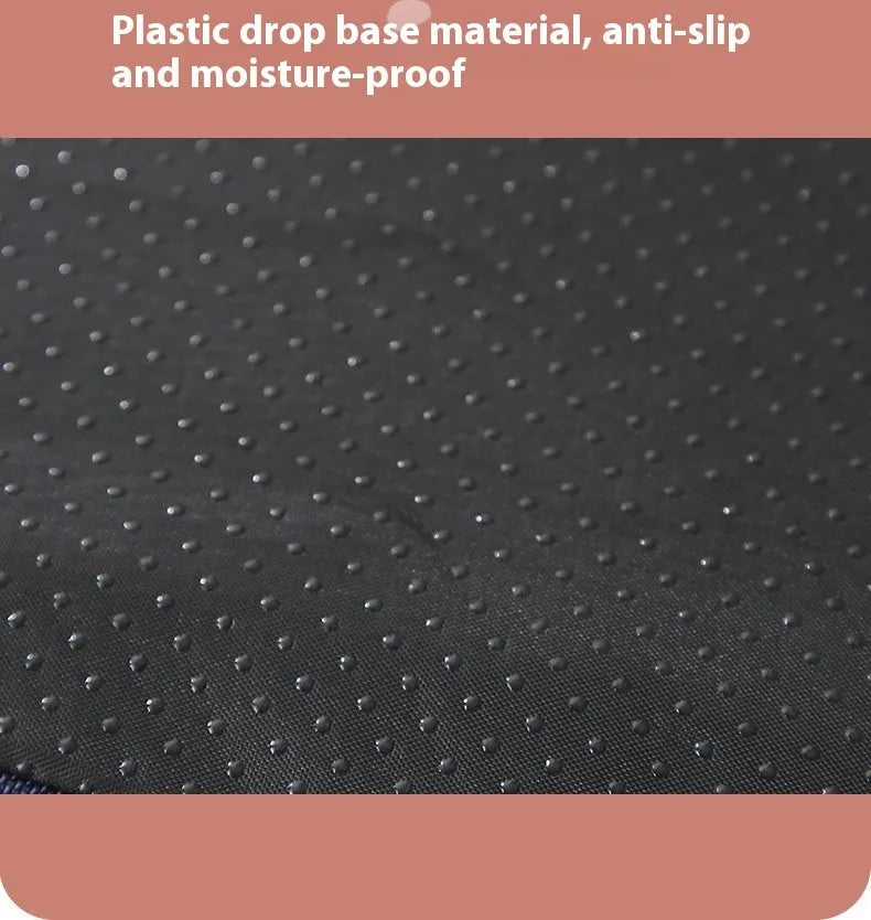 Brown removable cover memory sponge dog mat showing size options on a wooden floor.
