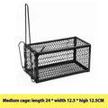 Automatic mouse trap cage shown in small, medium, and large sizes with metal and plastic construction options.