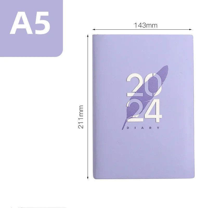 Imitation leather 2024 English schedule book in blue with 365 days daily planner, A5 size, thread stitching binding